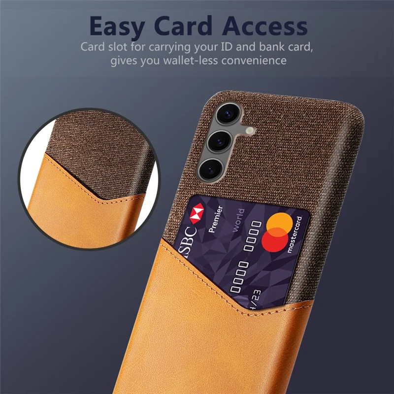 For Samsung Galaxy S24 FE Case Cloth Texture PU Leather Hard PC Card Slot Phone Cover - Orange