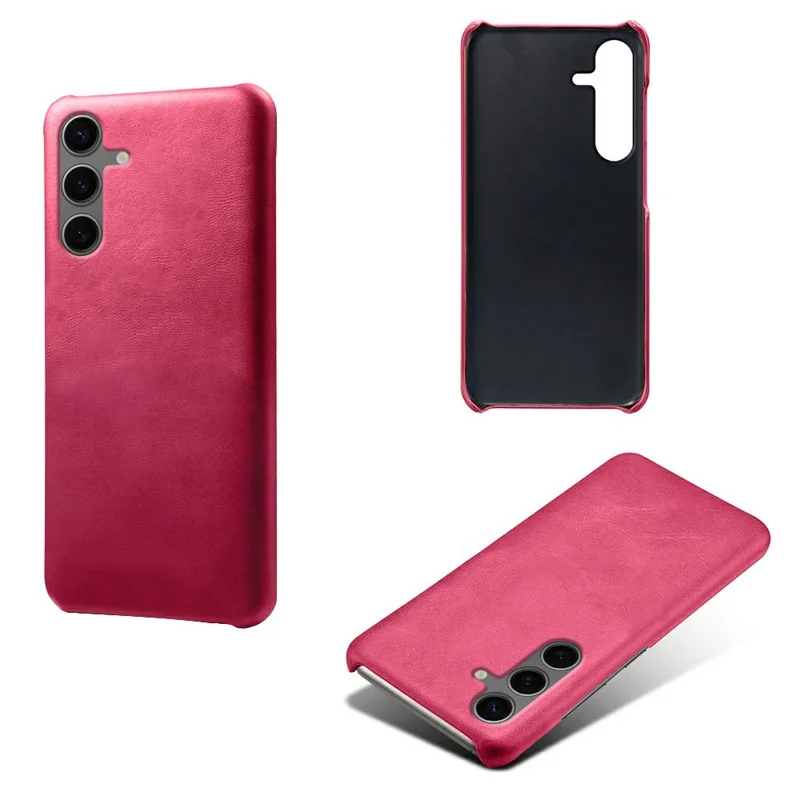 For Samsung Galaxy S24 FE 5G Case Calf Texture PU Leather Hard PC Protective Phone Cover - Rose