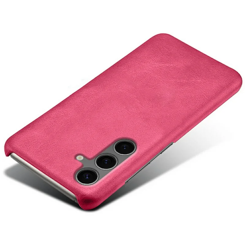For Samsung Galaxy S24 FE 5G Case Calf Texture PU Leather Hard PC Protective Phone Cover - Rose
