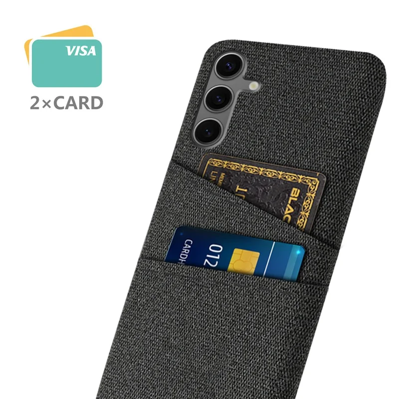 For Samsung Galaxy S24 FE Case Cloth + Hard PC Phone Cover with Dual Card Slots - Black