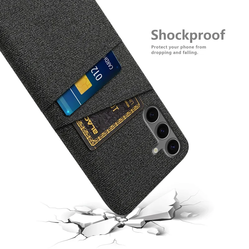 For Samsung Galaxy S24 FE Case Cloth + Hard PC Phone Cover with Dual Card Slots - Black