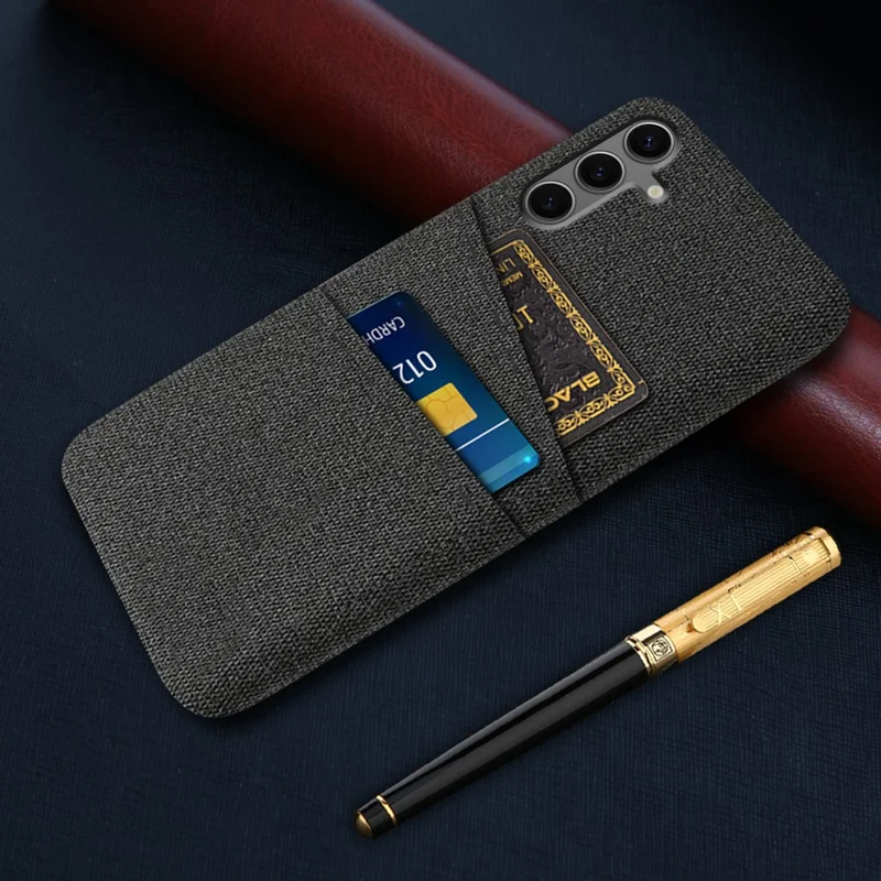 For Samsung Galaxy S24 FE Case Cloth + Hard PC Phone Cover with Dual Card Slots - Black
