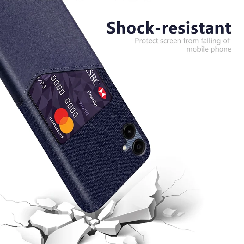 For Samsung Galaxy A06 4G Case Cloth Texture PU Leather Hard PC Card Slot Phone Cover - Blue