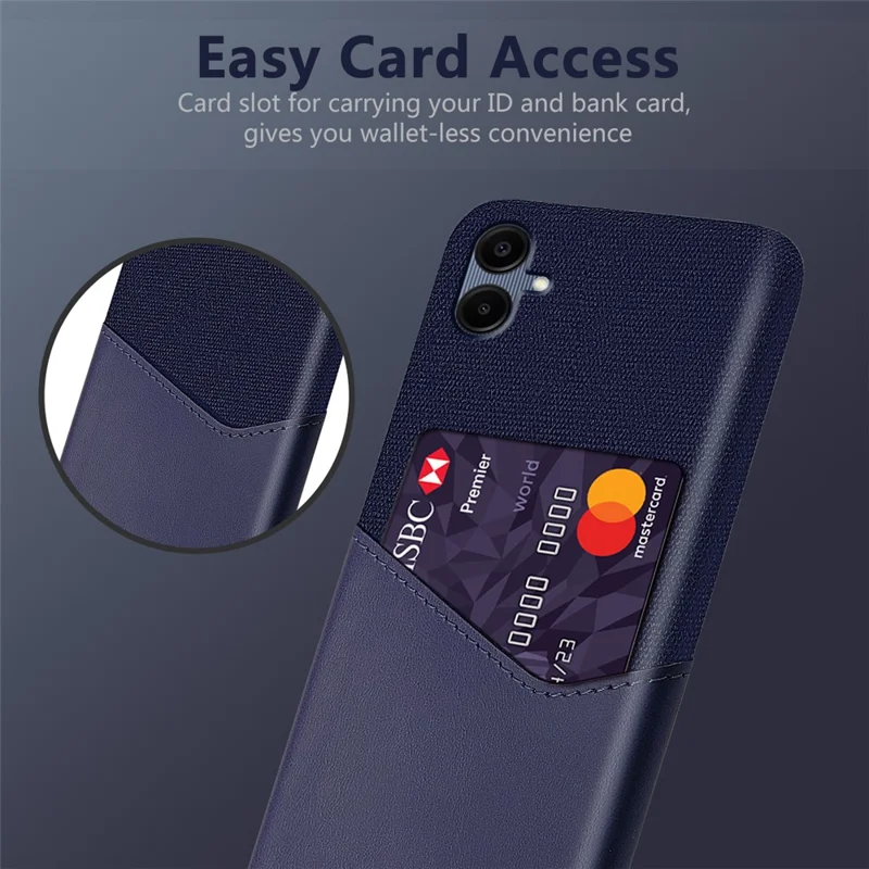 For Samsung Galaxy A06 4G Case Cloth Texture PU Leather Hard PC Card Slot Phone Cover - Blue