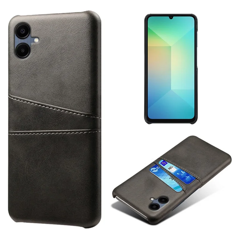 For Samsung Galaxy A06 4G Case Dual Card Slots PU Leather + Hard PC Phone Cover - Black