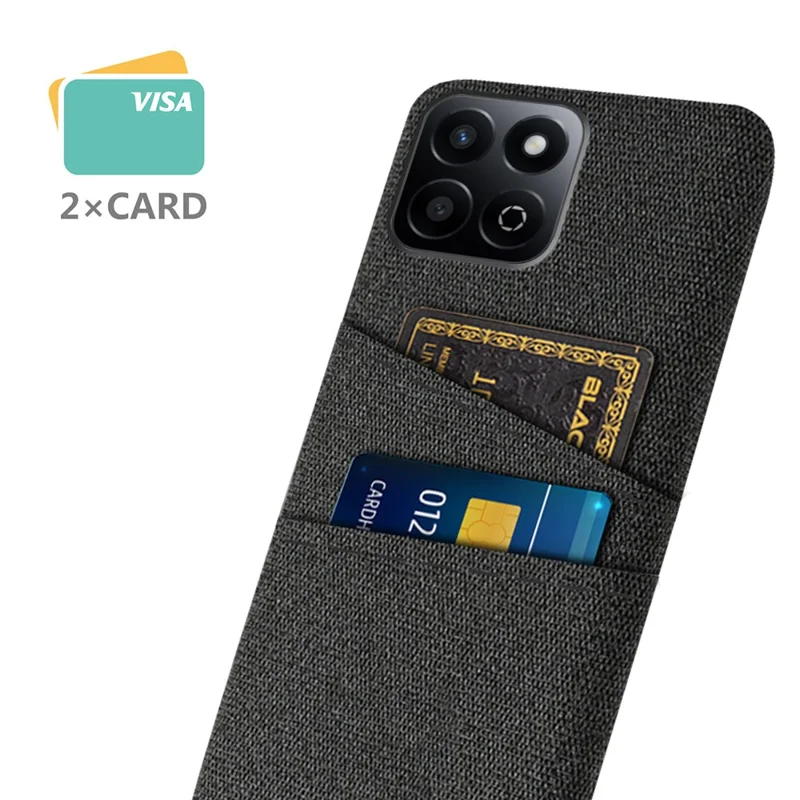 Para Honor Play 60 Plus 5G Case Cloth + Hard PC Telep Cover Con Ranuras Para Tarjetas Duales - Negro