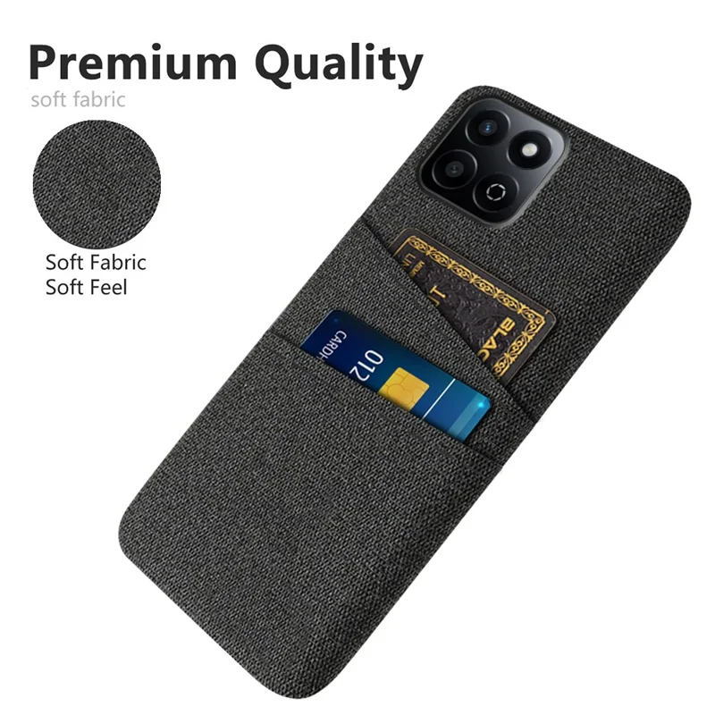 Para Honor Play 60 Plus 5G Case Cloth + Hard PC Telep Cover Con Ranuras Para Tarjetas Duales - Negro