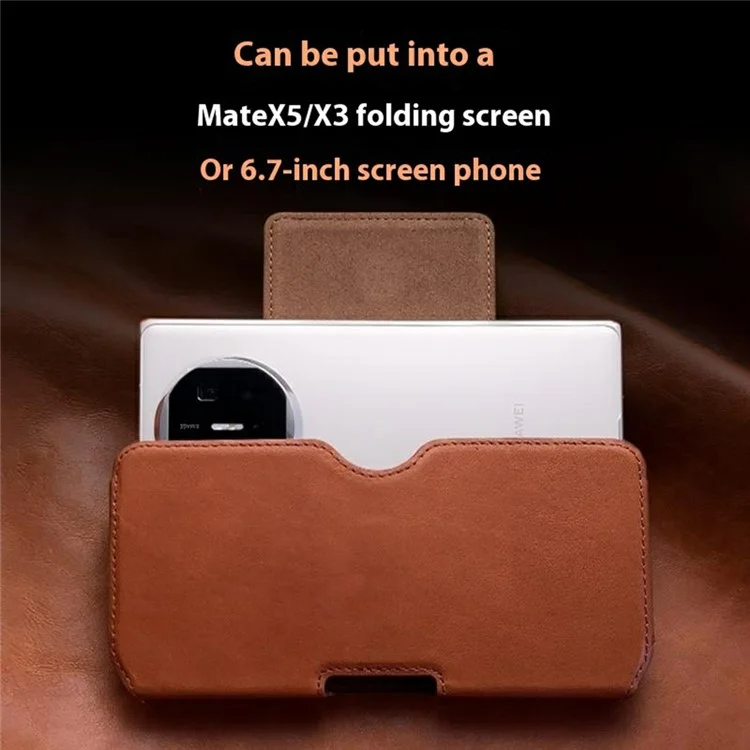 QIALINO Universal Genuine Cow Leather Waist Pouch Case for Under 6.9-inch Phones Drop-Proof Business Style Phone Bag - Brown