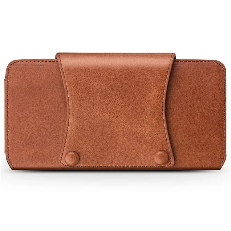 QIALINO Universal Genuine Cow Leather Waist Pouch Case for Under 6.9-inch Phones Drop-Proof Business Style Phone Bag - Brown