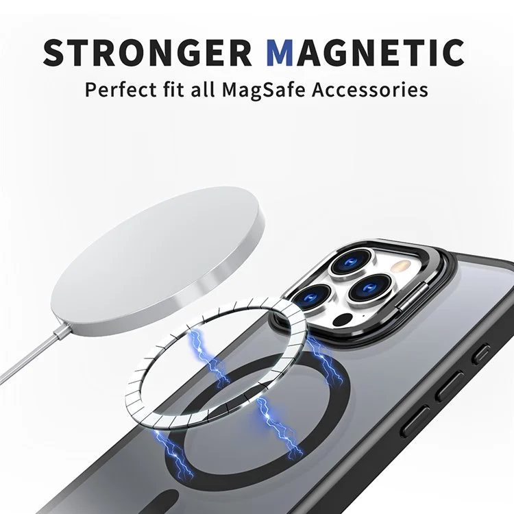 Para Iphone 15 Pro Max Case Lens Kickstand TPU+PC Telep Cubre Compatible Con Magsafe - Negro