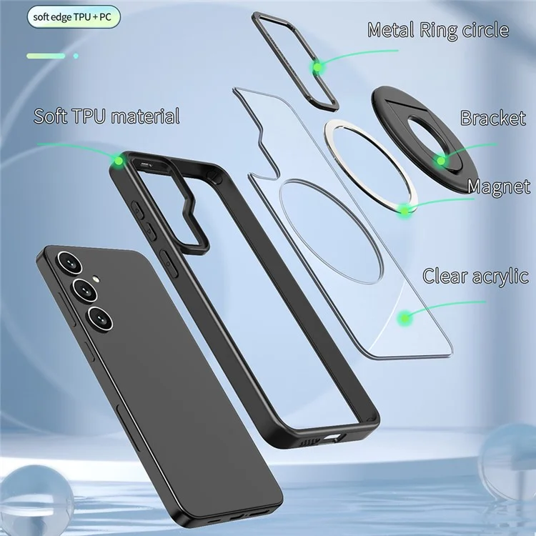 Для Samsung Galaxy S24 Case Rowting Kickstand Acryl+tpu Cople Coptable с Magsafe - Черный