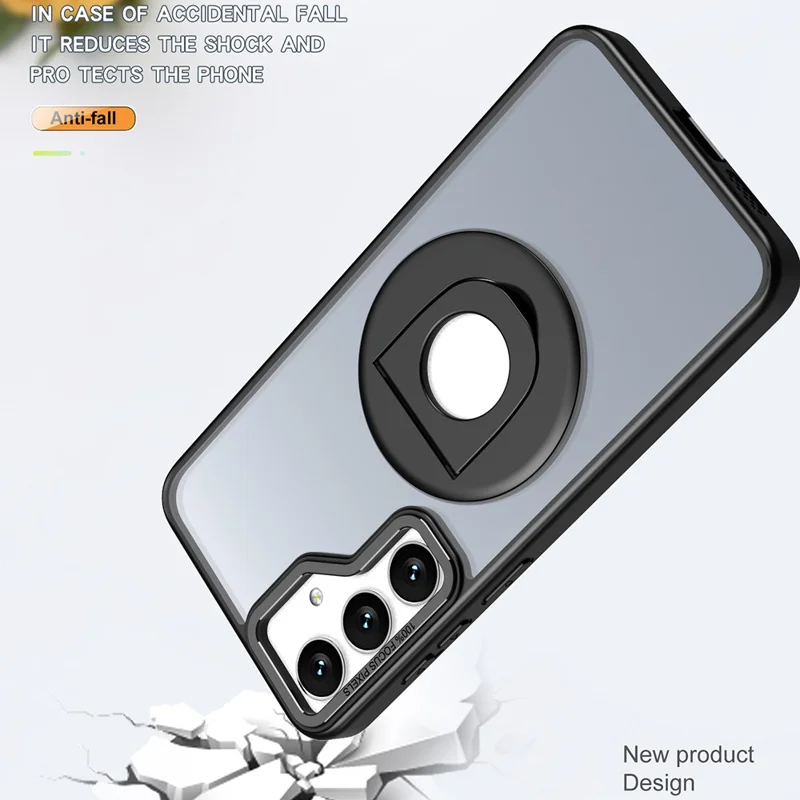 For Samsung Galaxy S24+ Case Rotating Kickstand Acrylic+TPU Phone Cover Magnetic Case - Black