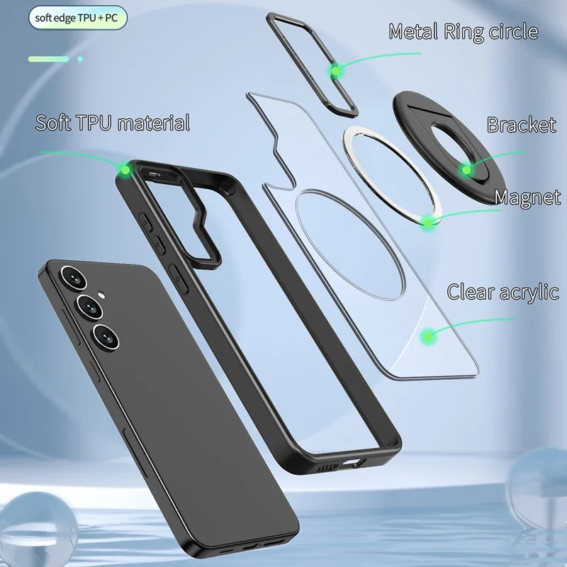 For Samsung Galaxy S24+ Case Rotating Kickstand Acrylic+TPU Phone Cover Magnetic Case - Black