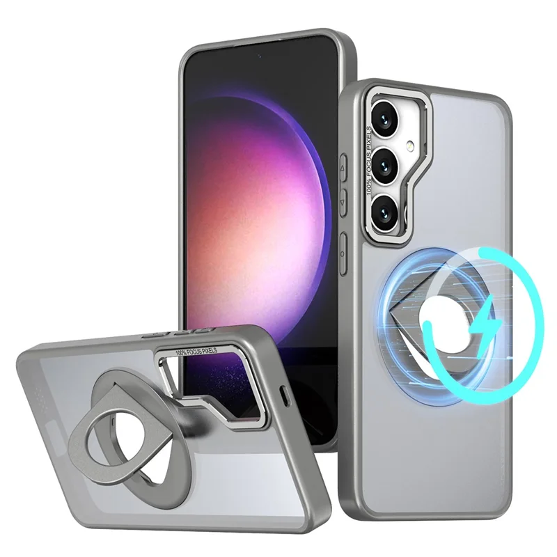 For Samsung Galaxy S24+ Case Rotating Kickstand Acrylic+TPU Phone Cover Magnetic Case - Titanium Grey