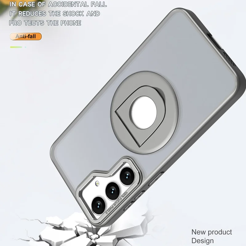 For Samsung Galaxy S24+ Case Rotating Kickstand Acrylic+TPU Phone Cover Magnetic Case - Titanium Grey