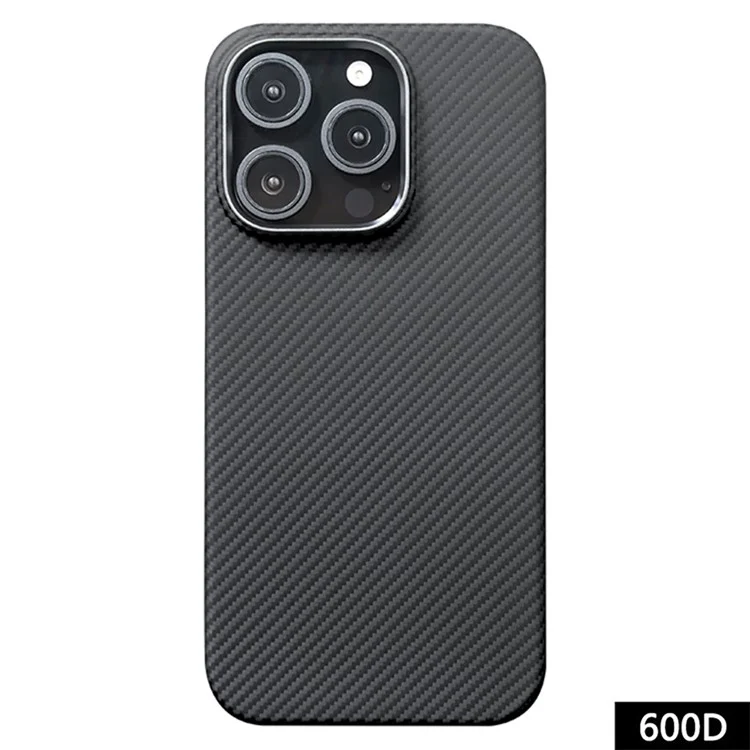 Для Iphone 16 Pro Max Case 600D Fine Texture Aramid Fibre Phone Cope с Металлической Рамкой - Черный