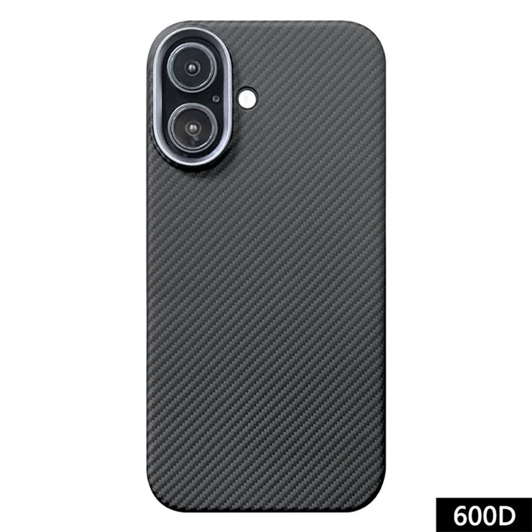 Для Iphone 16 Plus Case 600D Fine Texture Aramid Fibre Phone Cope с Металлической Рамкой Объектива - Черный