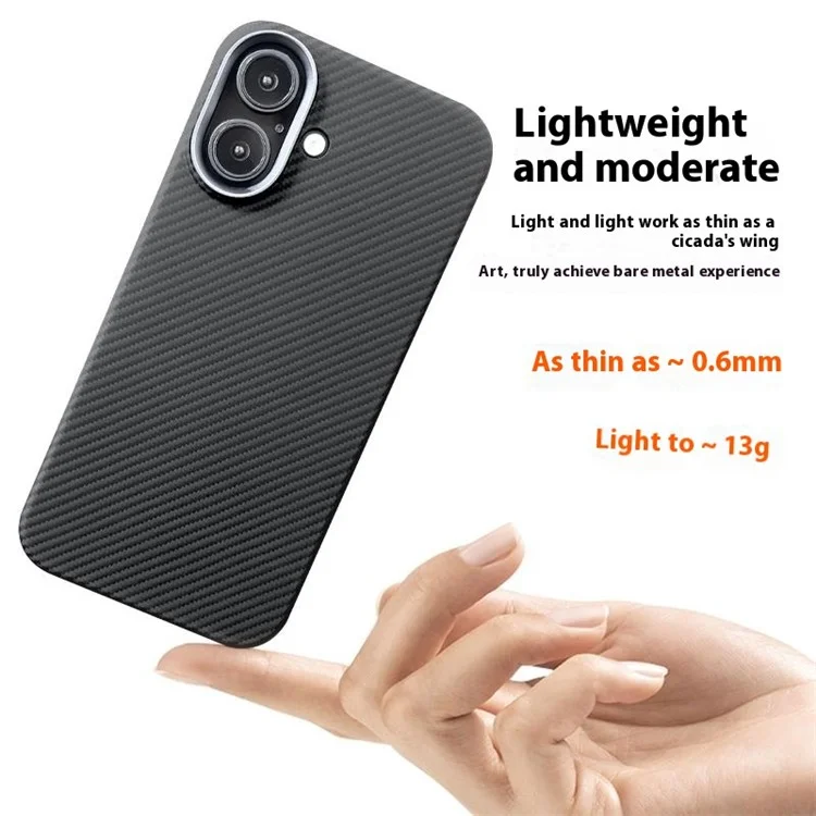 Для Iphone 16 Plus Case 600D Fine Texture Aramid Fibre Phone Cope с Металлической Рамкой Объектива - Черный