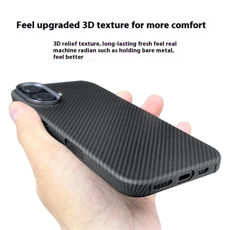 Для Iphone 16 Plus Case 600D Fine Texture Aramid Fibre Phone Cope с Металлической Рамкой Объектива - Черный