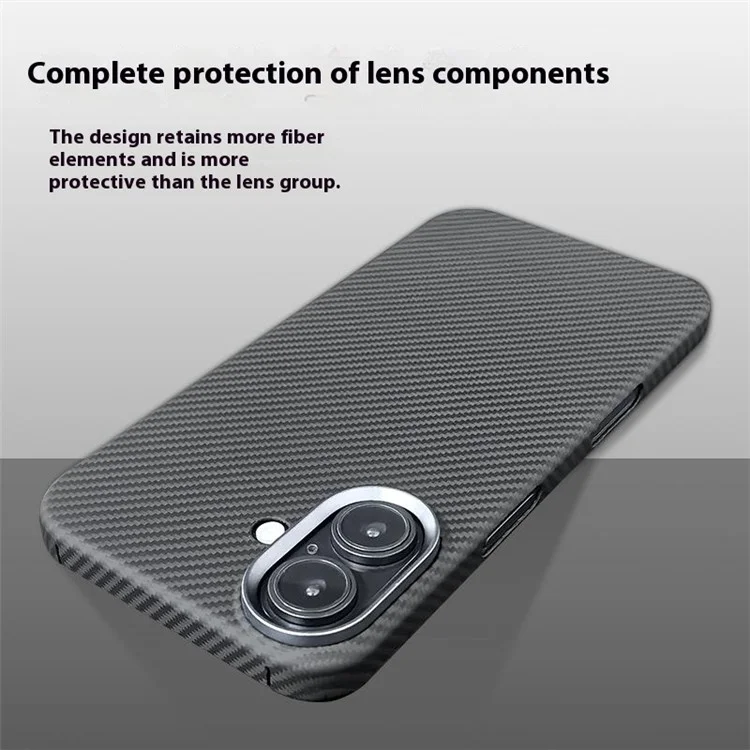 Для Iphone 16 Plus Case 600D Fine Texture Aramid Fibre Phone Cope с Металлической Рамкой Объектива - Черный