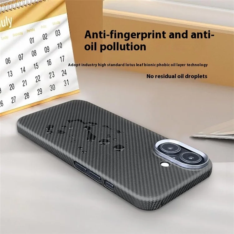 Для Iphone 16 Plus Case 600D Fine Texture Aramid Fibre Phone Cope с Металлической Рамкой Объектива - Черный