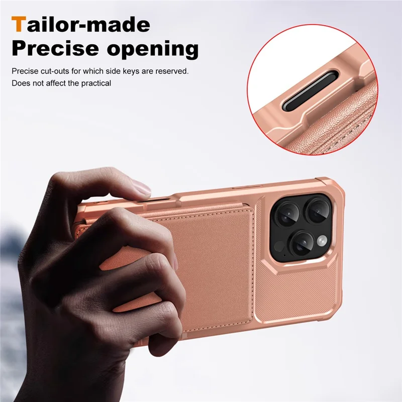 For iPhone 16 Pro Max Case Card Slot Kickstand Leather+TPU Reinforced Corner Phone Cover - Rose Gold
