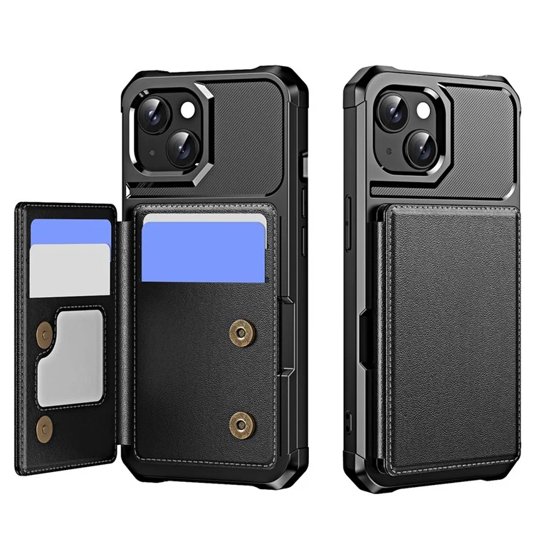 Para iPhone 15 Funda Ranguardia Ratio de Patada de Cuero+TPU Transportada Del Teléfono de Esquina Reforzada - Negro