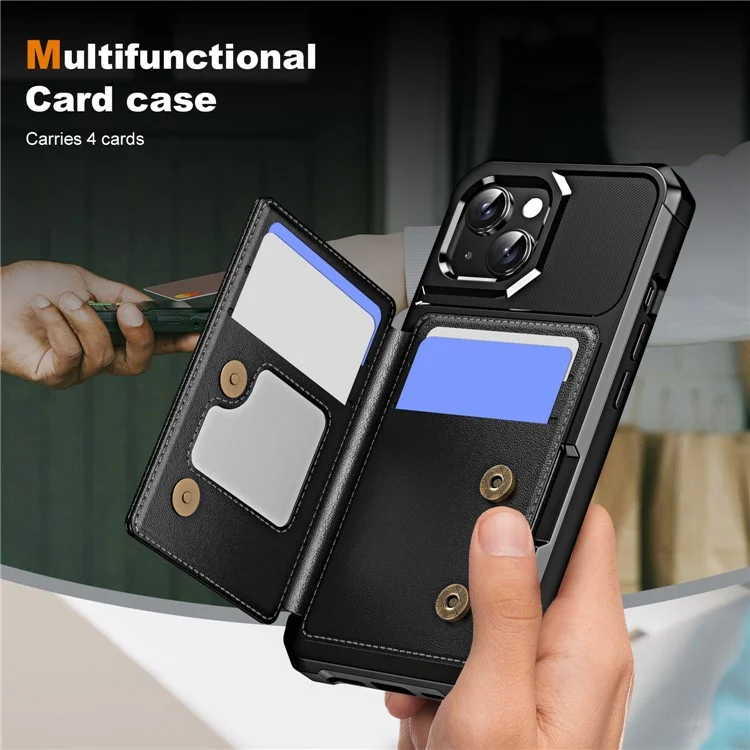 Para iPhone 15 Funda Ranguardia Ratio de Patada de Cuero+TPU Transportada Del Teléfono de Esquina Reforzada - Negro