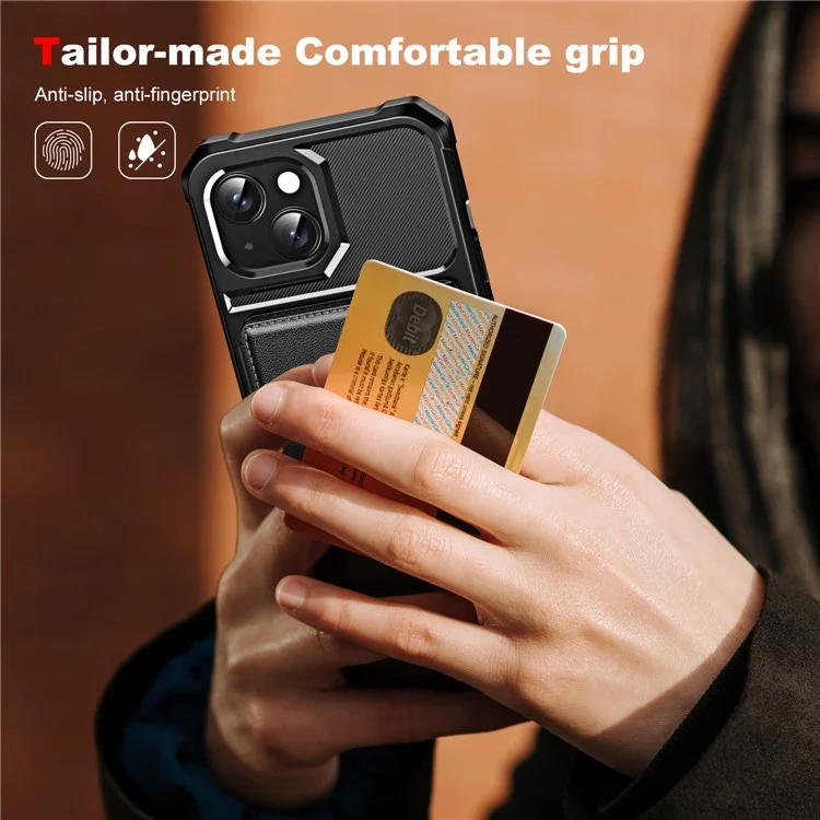 Para iPhone 15 Funda Ranguardia Ratio de Patada de Cuero+TPU Transportada Del Teléfono de Esquina Reforzada - Negro