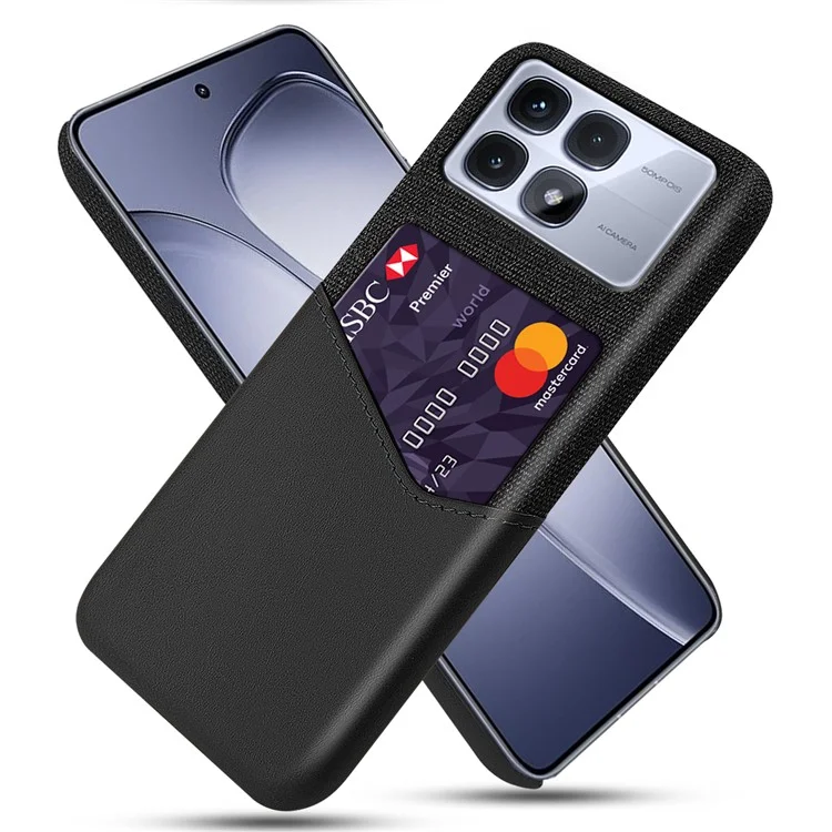 Für Xiaomi Redmi K70 Ultra -hülle -stoff Textur PU Leder Hard PC Card Slot Telefonabdeckung - Schwarz