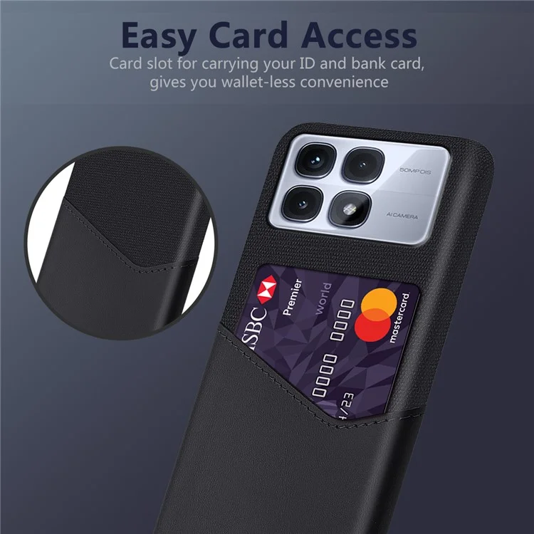 Für Xiaomi Redmi K70 Ultra -hülle -stoff Textur PU Leder Hard PC Card Slot Telefonabdeckung - Schwarz