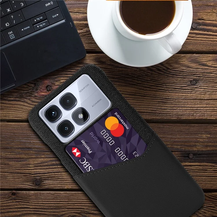 Für Xiaomi Redmi K70 Ultra -hülle -stoff Textur PU Leder Hard PC Card Slot Telefonabdeckung - Schwarz