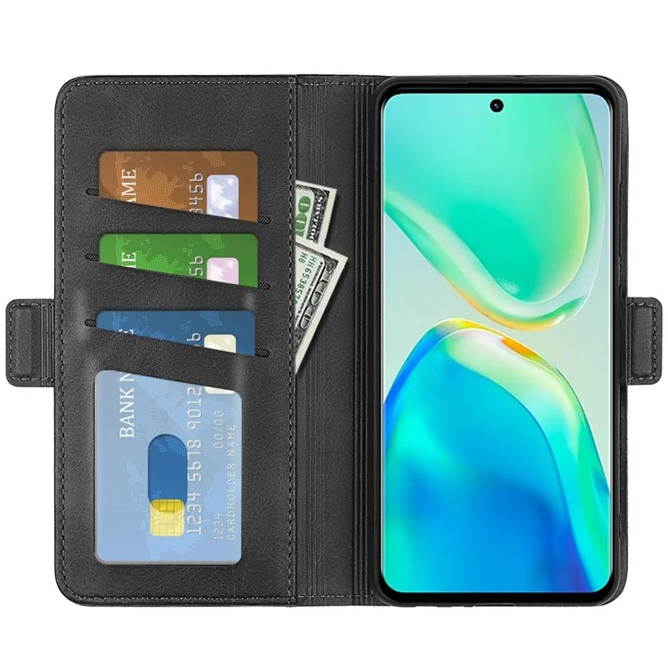 Para Vivo S15 Pro 5G / V25 Pro 5G PU Texturizado PU Couather + TPU Caixa de Telefone Duplo Fecho Magnético Tampa Anti-gelo Com Carteira de Suporte - Preto