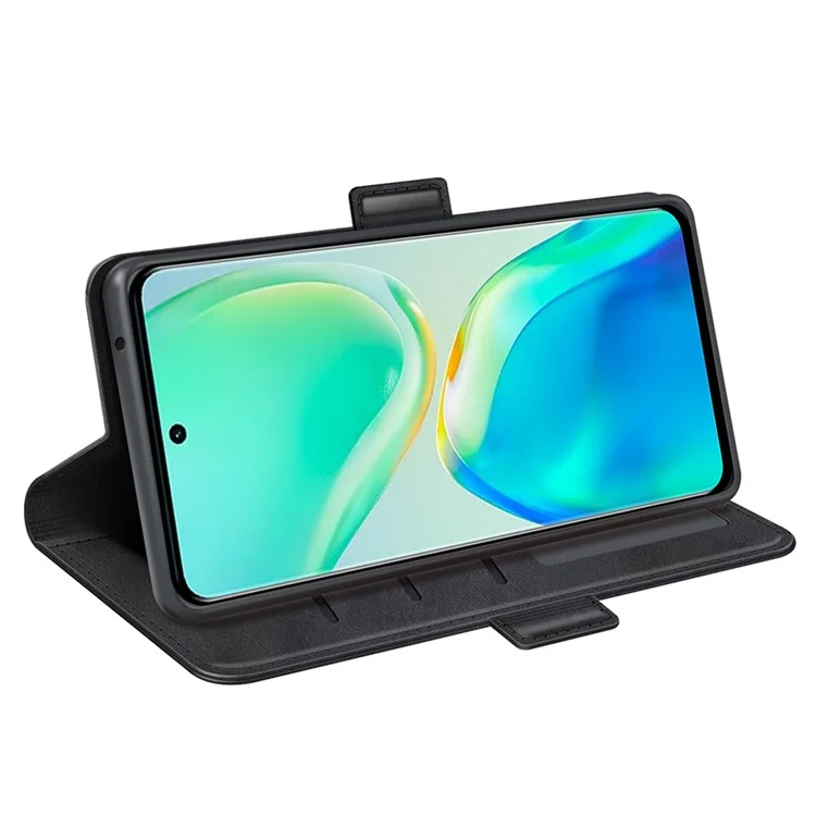 Para Vivo S15 Pro 5G / V25 Pro 5G PU Texturizado PU Couather + TPU Caixa de Telefone Duplo Fecho Magnético Tampa Anti-gelo Com Carteira de Suporte - Preto
