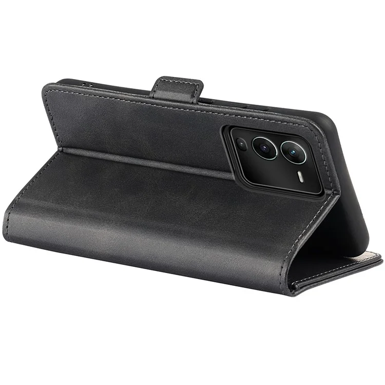 Para Vivo S15 Pro 5G / V25 Pro 5G PU Texturizado PU Couather + TPU Caixa de Telefone Duplo Fecho Magnético Tampa Anti-gelo Com Carteira de Suporte - Preto