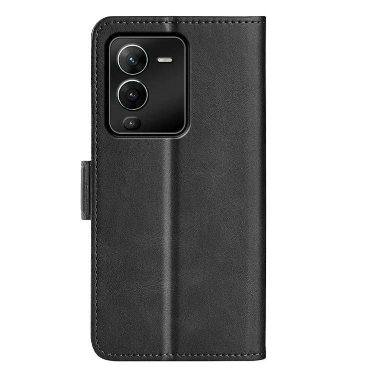 Para Vivo S15 Pro 5G / V25 Pro 5G PU Texturizado PU Couather + TPU Caixa de Telefone Duplo Fecho Magnético Tampa Anti-gelo Com Carteira de Suporte - Preto