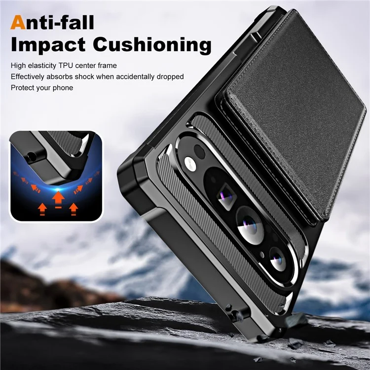 Per Google Pixel 9 Pro XL Cover Case Slot Kickstand in Pelle+Custodia Telefono ad Angolo Rinforzato Tpu - Nero