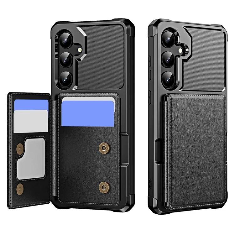 Para Samsung Galaxy S24 Funda Ranura para Tarjetas Soporte Cuero+TPU Protección de Esquina Cubierta del Teléfono - Negro