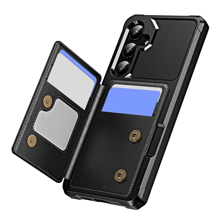 Para Samsung Galaxy S24 Funda Ranura para Tarjetas Soporte Cuero+TPU Protección de Esquina Cubierta del Teléfono - Negro