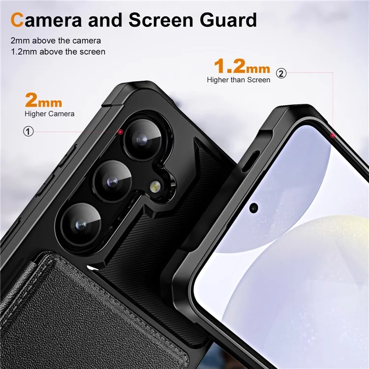 Para Samsung Galaxy S24 Funda Ranura para Tarjetas Soporte Cuero+TPU Protección de Esquina Cubierta del Teléfono - Negro