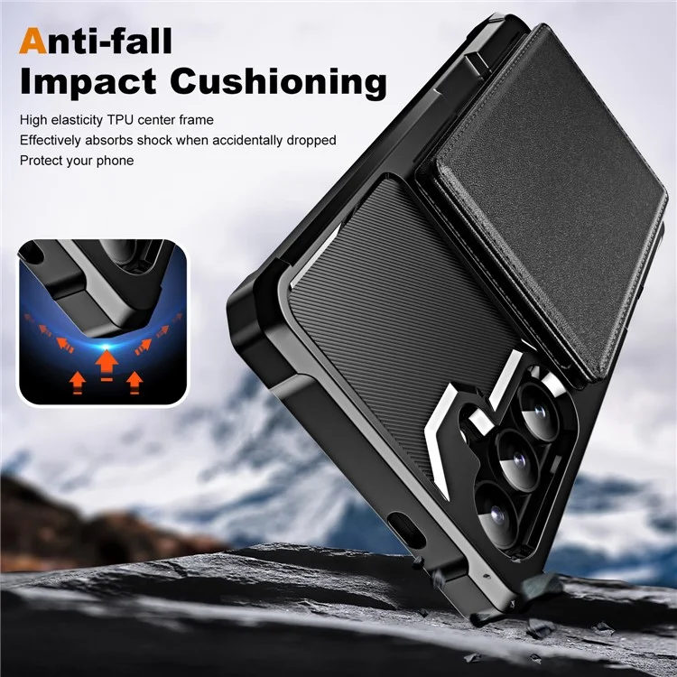 Para Samsung Galaxy S24 Funda Ranura para Tarjetas Soporte Cuero+TPU Protección de Esquina Cubierta del Teléfono - Negro