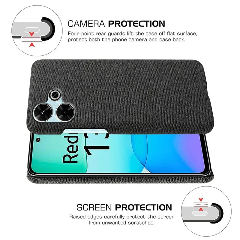 Para Xiaomi Redmi 13 4G Case Textura Anti-Scratch Protective PC Telep Cubierta - Negro