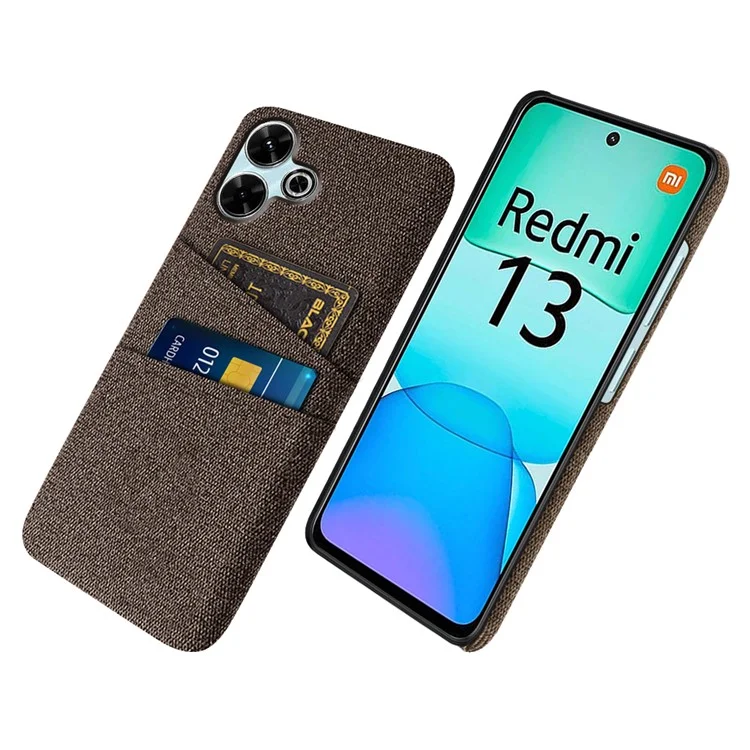 Para Xiaomi Redmi 13 4G Case Cloth + Hard PC Cover Con Ranuras de Doble Tarjeta - Marrón