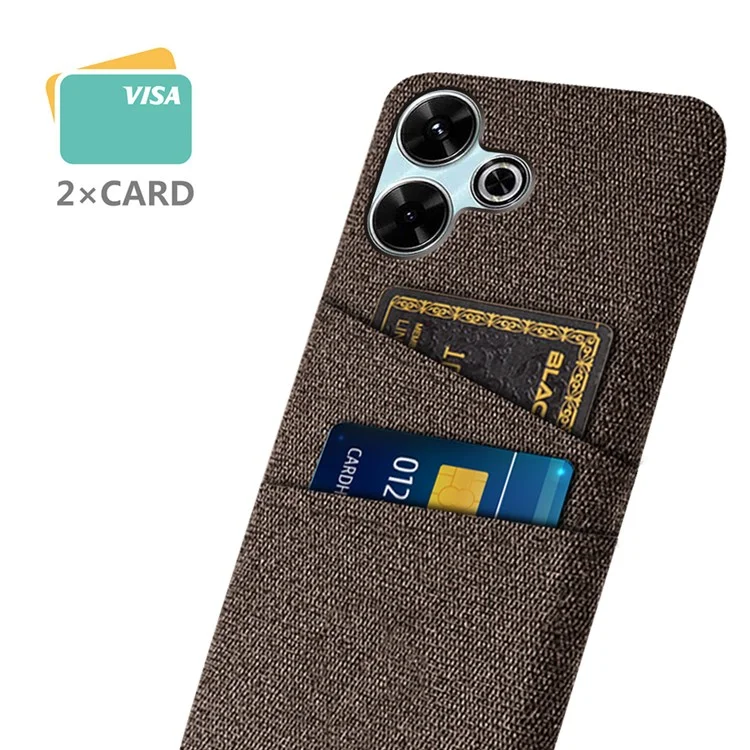 Para Xiaomi Redmi 13 4G Case Cloth + Hard PC Cover Con Ranuras de Doble Tarjeta - Marrón
