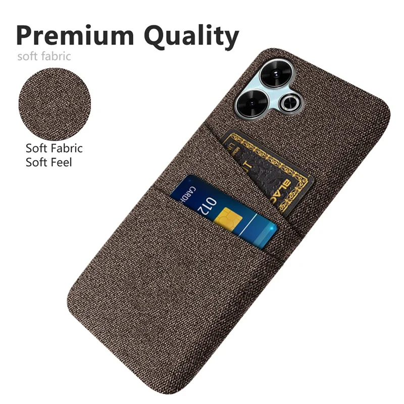 Para Xiaomi Redmi 13 4G Case Cloth + Hard PC Cover Con Ranuras de Doble Tarjeta - Marrón