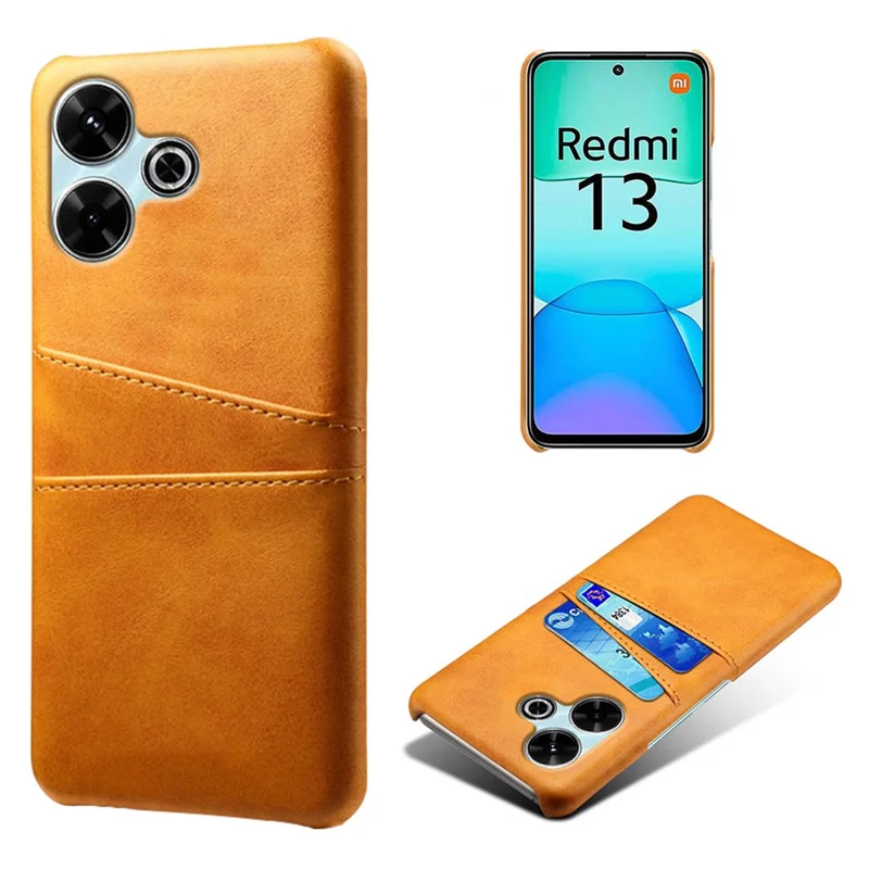 Pour Xiaomi Redmi 13 4G Case à Double Cartes PU Leather + Hard PC Phone Cover - Orange