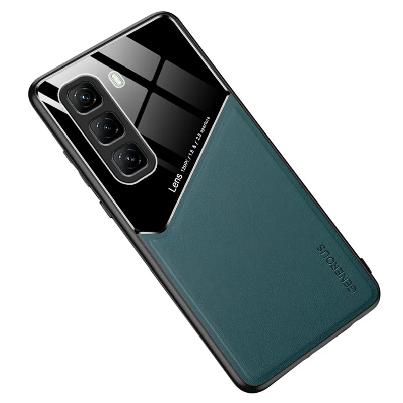 For Infinix Hot 50 5G Case Leather Coated PC+TPU Phone Back Cover - Green