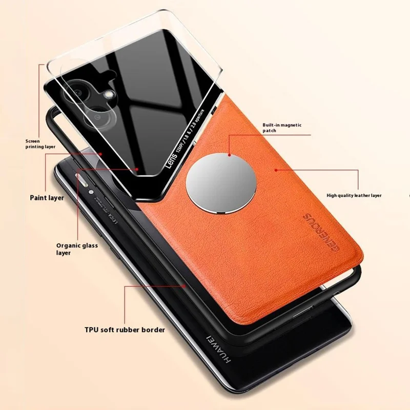 For Samsung Galaxy A06 4G Case Leather Coated PC+TPU Phone Back Cover - Orange