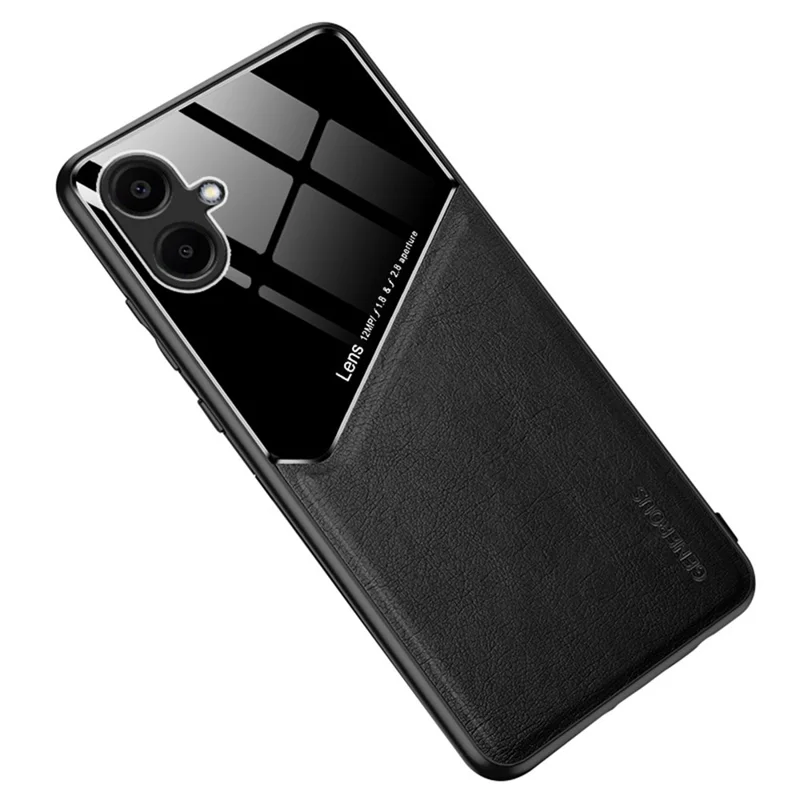 For Samsung Galaxy A06 4G Case Leather Coated PC+TPU Phone Back Cover - Black