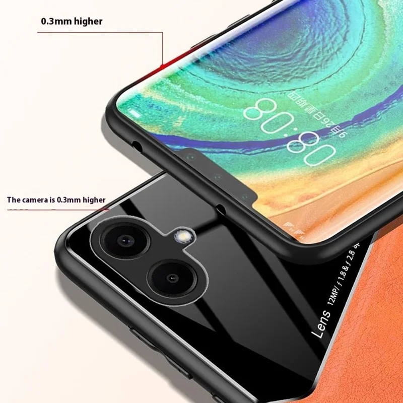 For Samsung Galaxy A06 4G Case Leather Coated PC+TPU Phone Back Cover - Black